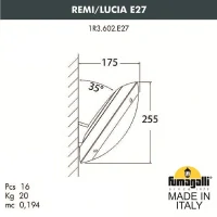 Уличное бра Fumagalli Remi/Lucia 1R3.602.000.AYE27BU1, чёрный/синий, опал