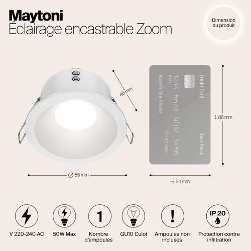 Встраиваемый светильник Downlight Zoom, 1xGU10 Белый (Maytoni Technical, DL032-2-01W) - Amppa.ru