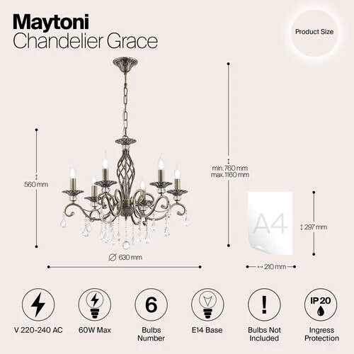 Люстра Royal Classic Grace, 6xE14 Бронза (Maytoni, RC247-PL-06-R) - Amppa.ru