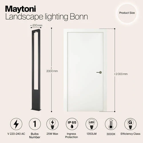 Садово-парковый светильник Outdoor Bonn, LED 25W, 3000K, Графит (Maytoni Outdoor, O425FL-L25GF) - Amppa.ru