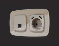 Лицевая панель OMEGA (Серо-бежевый матовый) для компьютерной/телефонной розетки RJ-45/RJ-11 QUANT (Ambrella Volt, OP3720)